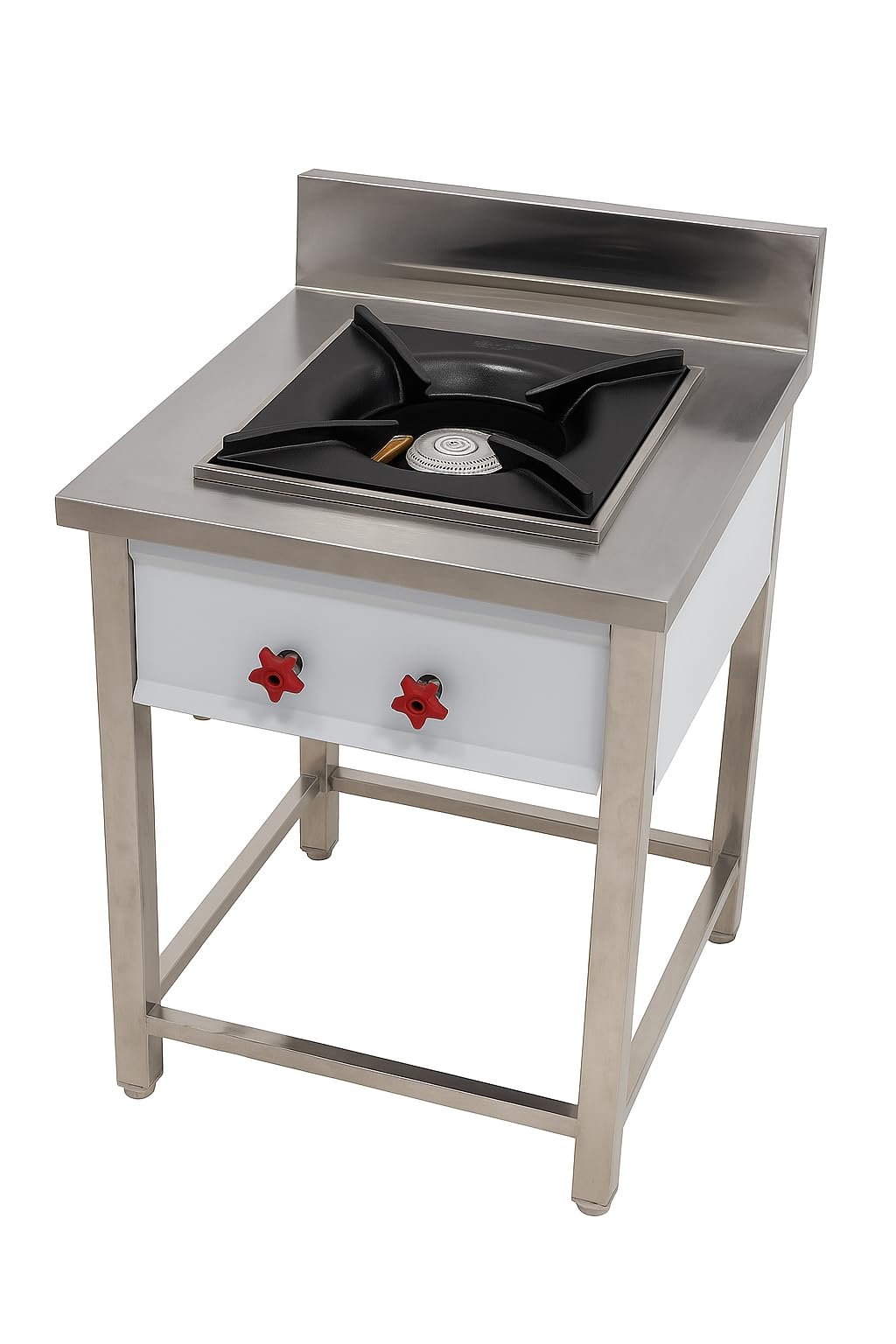 Gurubhai Equipments Commercial Stainless Steel Double Burner Gas Stove | Heavy-Duty Cooking Range with Backsplash & Control Valves for Restaurant, Hotel & Catering Kitchen (BURNER-RNG-1B)