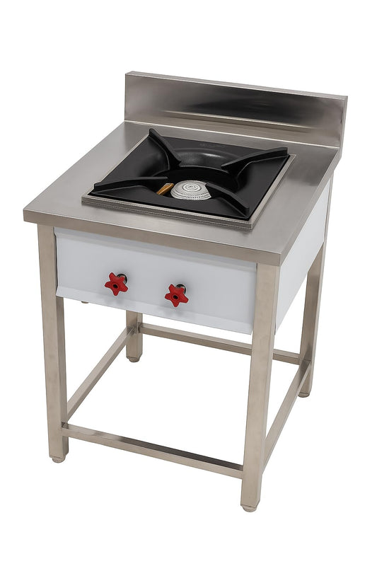 Gurubhai Equipments Commercial Stainless Steel Double Burner Gas Stove | Heavy-Duty Cooking Range with Backsplash & Control Valves for Restaurant, Hotel & Catering Kitchen (BURNER-RNG-1B)