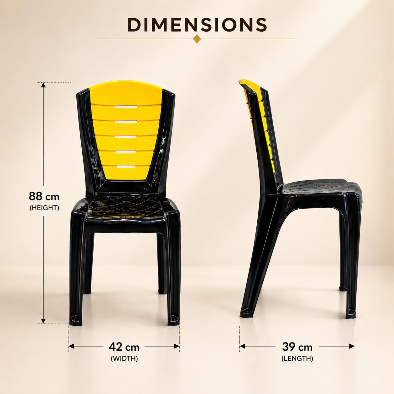GURUBHAI EQUIPMENTS Plastic Dining Chair Restaurant Chair Cafe Chair for Home Dining Room Indoor Outdoor Seating Yellow Pack of 4