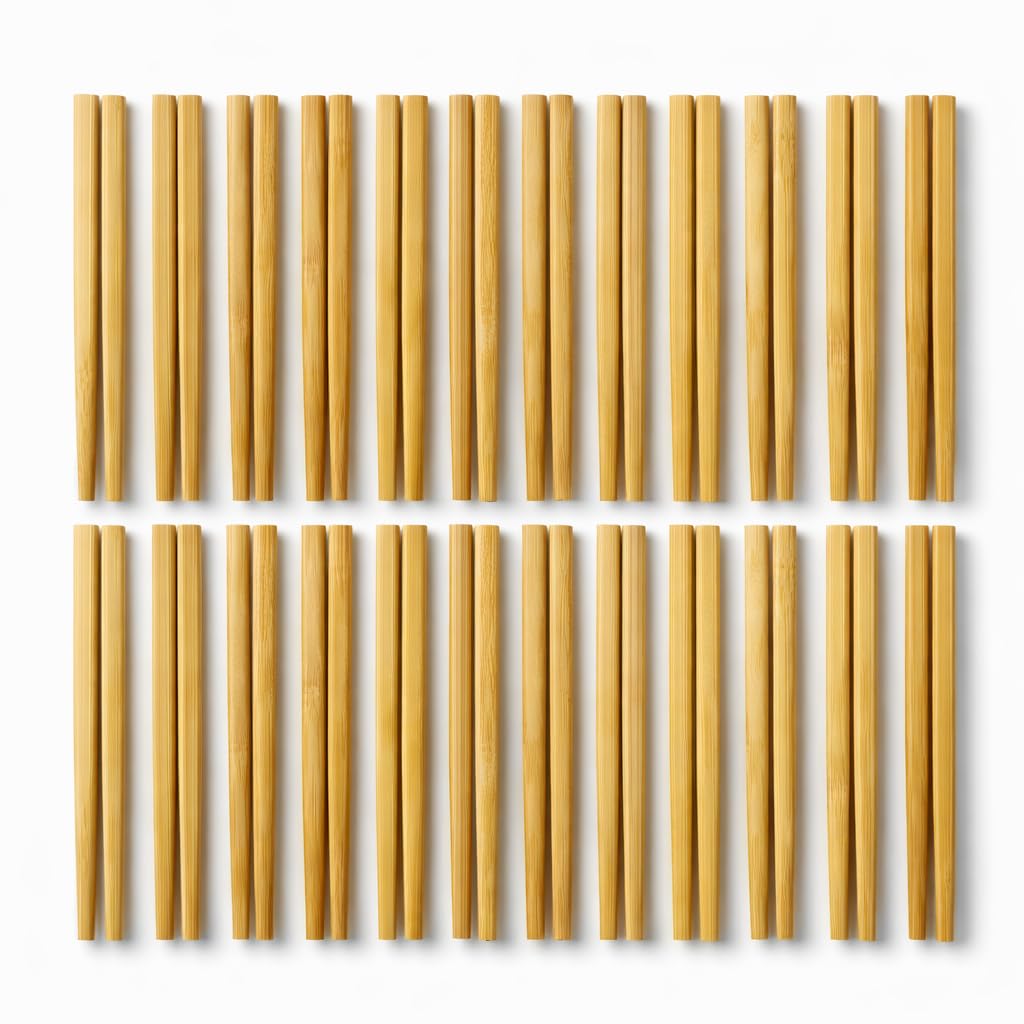 Gurubhai Equipments Bamboo Chopsticks | Natural Wooden Reusable Asian Dining Utensils for Noodles, Sushi, Rice & Chinese Food 20 pc