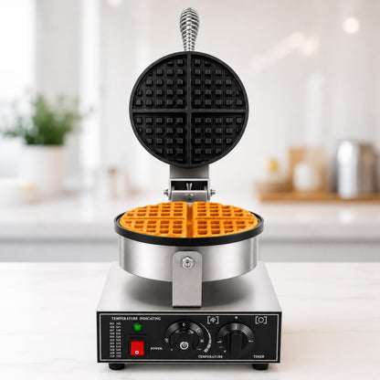 Gurubhai Equipments Round Belgian Waffle Machine, Commercial Electric Belgian Waffle Maker, Non-Stick Waffle Baker for Cafe Bakery Restaurant