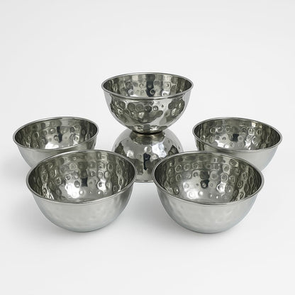 GURUBHAI EQUIPMENTS Stainless Steel Hammered Finger Bowls – Set of 6 Elegant Serving Bowls for Restaurants, Hotels & Home Dining | Durable & Stylish Bowl Set for Table Settings