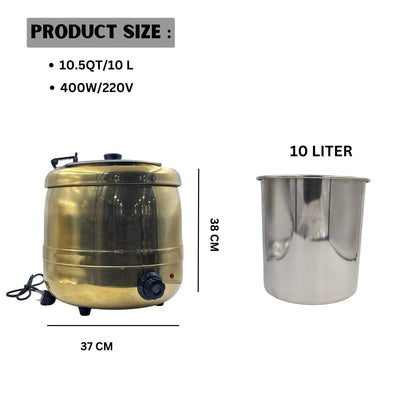 Gurubhai Equipments Electric Golden Soup Kettle Warmer, 10 Liter – Soup Warmer Tureen for Catering, Restaurants & Buffets, Ideal for Keeping Soups, Stews & Hot Foods Warm
