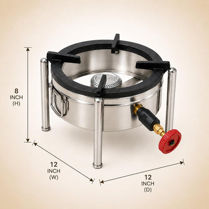 Gurubhai Equipments Round Catering Burner Heavy Duty LPG Gas Stove Stainless Steel Commercial Cooktop for Hotel Restaurant Catering Kitchen