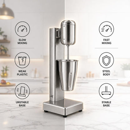 Gurubhai Equipments Commercial Milkshake Maker | Heavy-Duty Double Mixer | Electric Blender Machine with Mixing Cups for Milkshakes, Smoothies, and Drinks