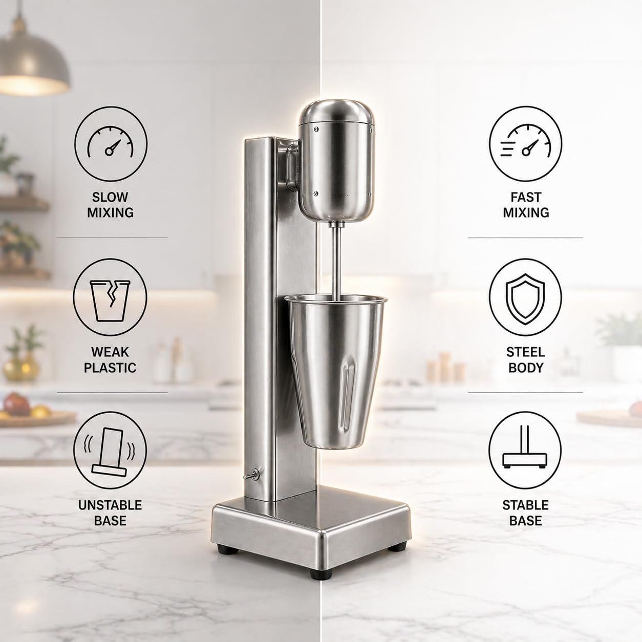Gurubhai Equipments Commercial Milkshake Machine 280W Electric | Single Jar Stainless Steel Milk Shake Mixer with 750 ml Glass | Heavy Duty Milkshake Blender for Cafes, Juice Centers & Restaurants