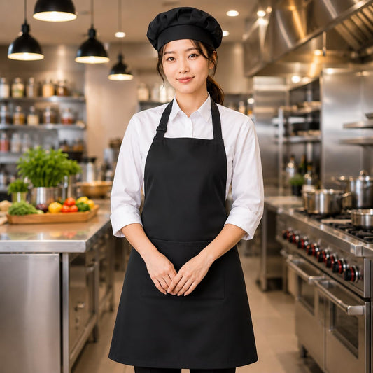 GURUBHAI EQUIPMENTS Chef Apron with Hat Set | Adjustable Kitchen Apron with Front Pocket for Men & Women | Professional Cooking Uniform for Restaurants, Cafés & Catering Use