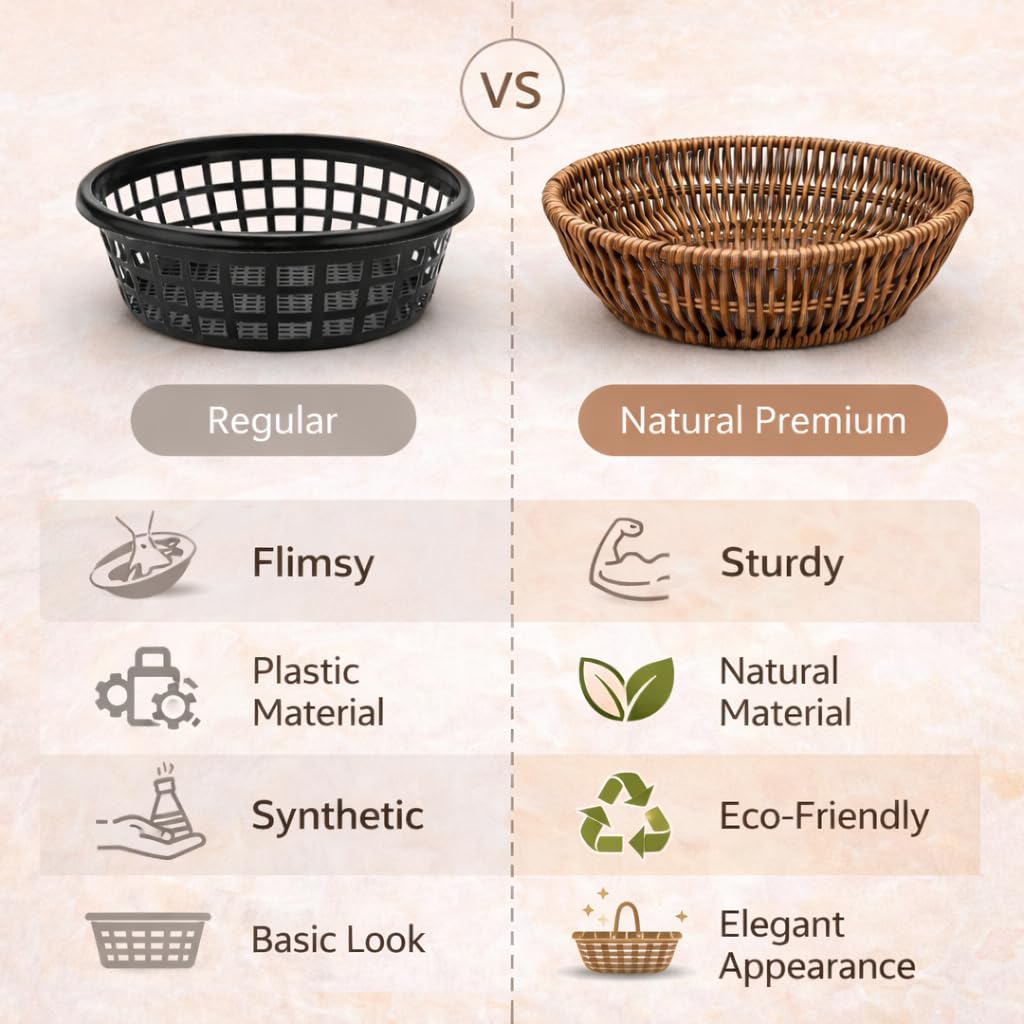 Gurubhai Equipments Wicker Basket with Handle, Handwoven Storage and Carry Basket for Home, Kitchen, Laundry and Gift Hampers