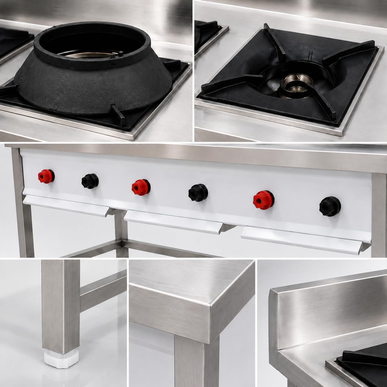 Gurubhai Equipments Stainless Steel Commercial Single Burner Gas Stove Table with Worktop Backsplash & Under Shelf for Hotel Restaurant Kitchen