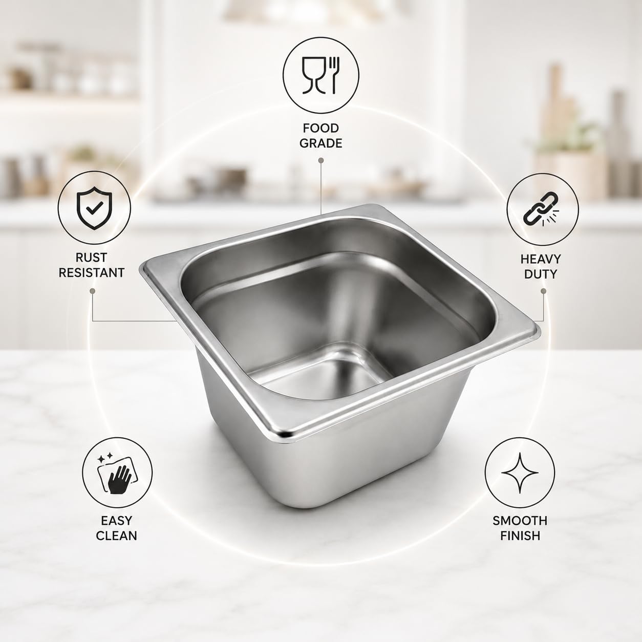 GURUBHAI EQUIPMENTS Gn Pan Food Container 1/2 100mm (4" Deep) Stainless Steel Gastronorm Pan with Lid-(Set of 1) – Easy-to-Clean Food Storage Solution for Commercial Kitchens, Catering use