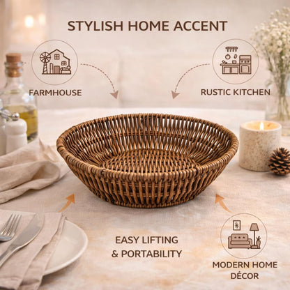 Gurubhai Equipments Wicker Basket with Handle, Handwoven Storage and Carry Basket for Home, Kitchen, Laundry and Gift Hampers