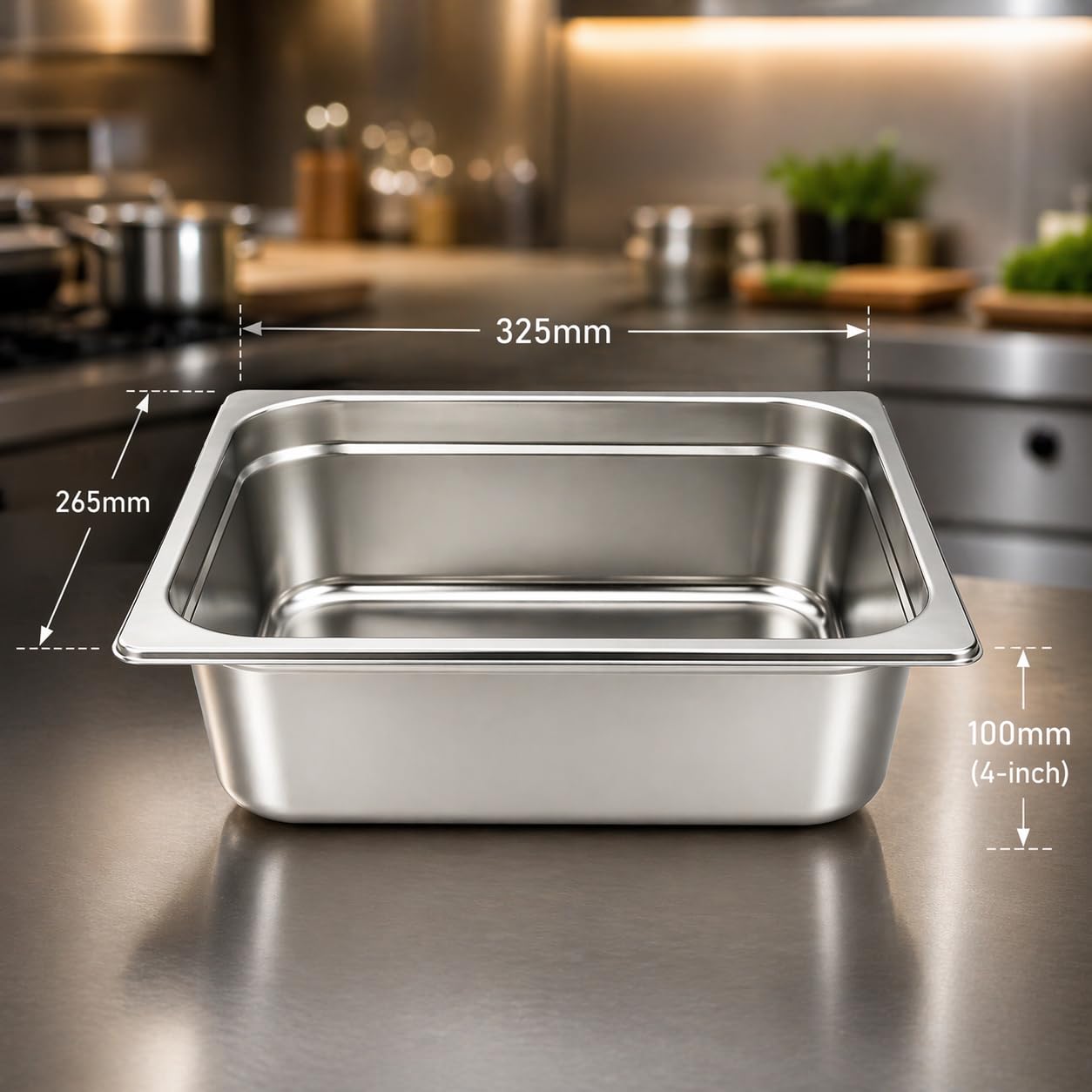 GURUBHAI EQUIPMENTS Gn Pan Food Container 1/2 100mm (4" Deep) Stainless Steel Gastronorm Pan with Lid-(Set of 1) – Easy-to-Clean Food Storage Solution for Commercial Kitchens, Catering use