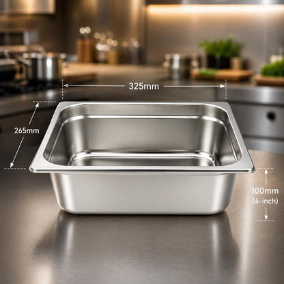 GURUBHAI EQUIPMENTS GN Pan Food Container 1/2 100 mm (4" Deep) Stainless Steel Gastronorm Pan, Easy-to-Clean Food Storage Solution for Commercial Kitchen & Catering Use