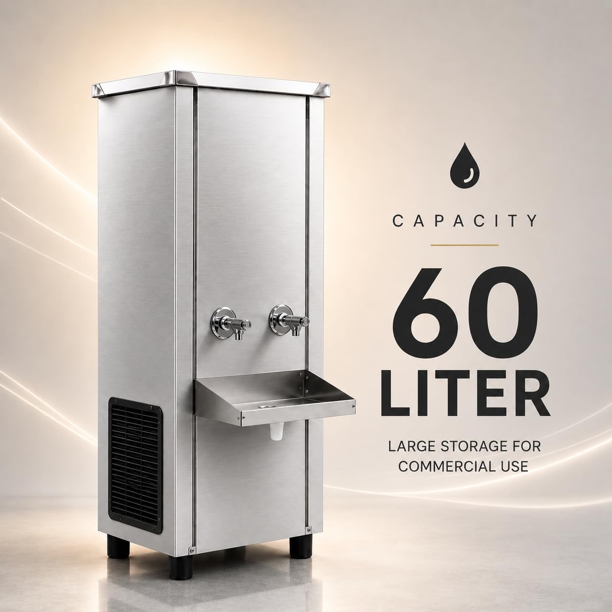 Gurubhai Equipments 60L Stainless Steel Water Cooler | Commercial Drinking Water Cooler Machine | Heavy Duty Electric Water Cooler for Office, School & Restaurant