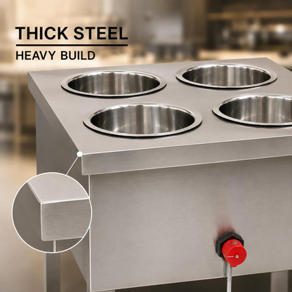 Gurubhai Equipments 4 Pot Electric Bain Marie Commercial Food Warmer Stainless Steel Steam Table Buffet Counter for Restaurant Catering