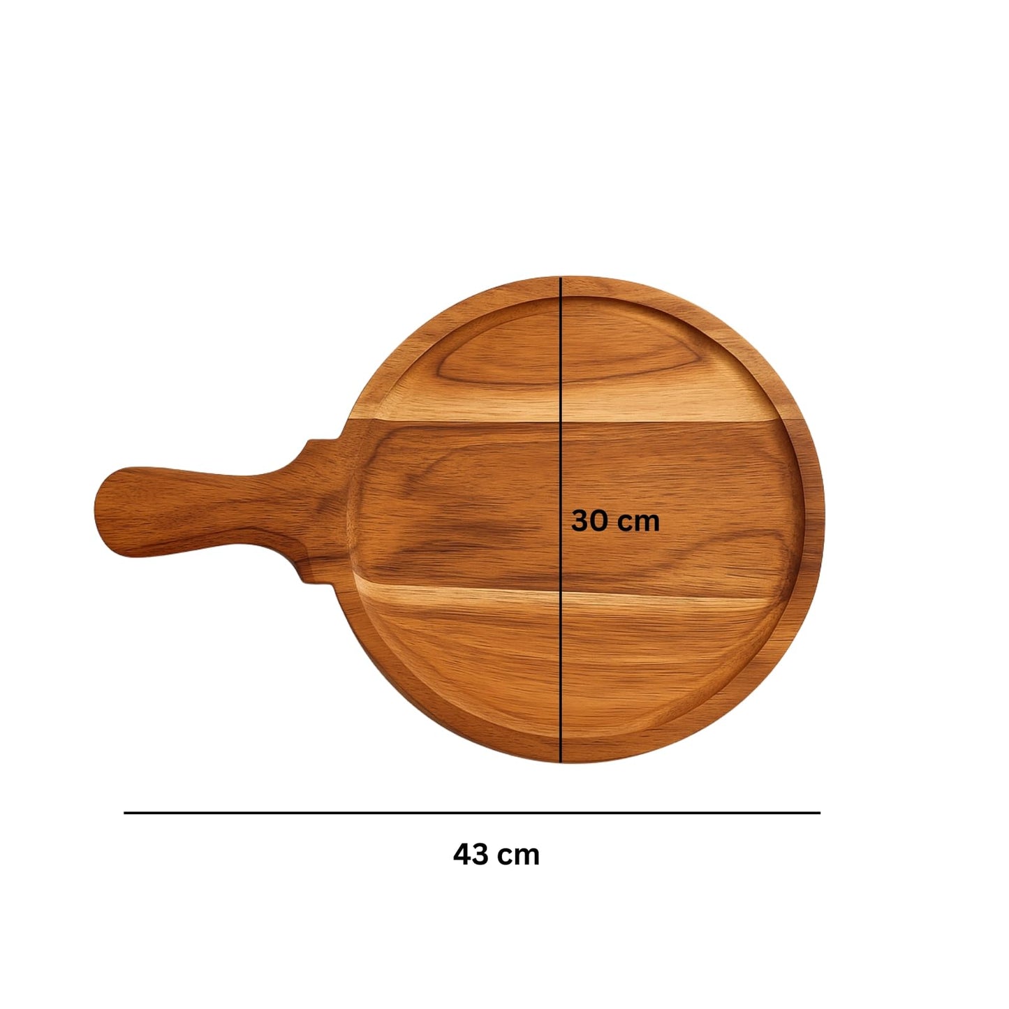 GURUBHAI EQUIPMENTS Wooden Pizza Plate with Handle Round Acacia Finish Pizza Serving Board & Cutting Tray | Wooden Pizza Platter for Home, Restaurant, Café & Kitchen Use