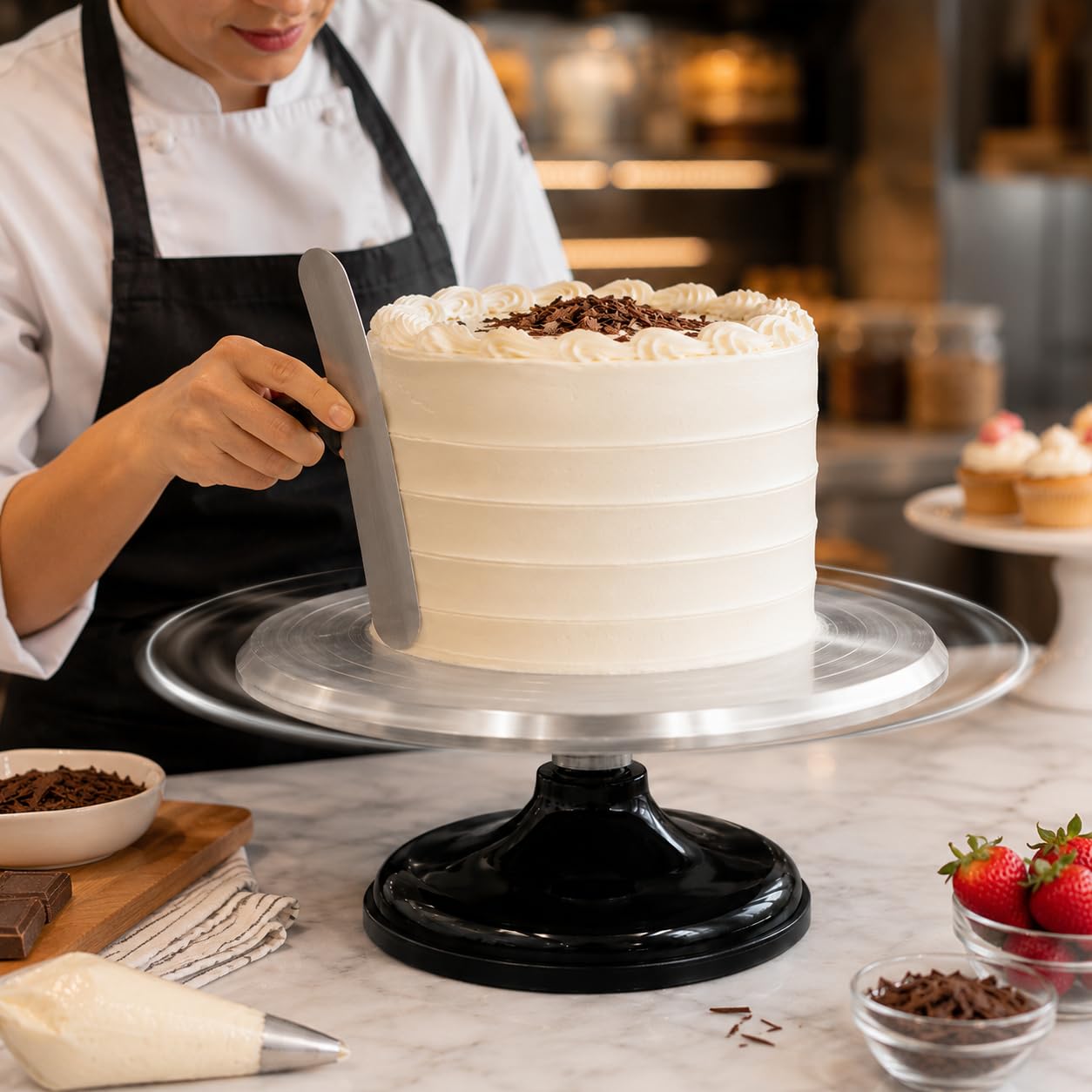 Gurubhai Equipments Stainless Steel Cake Turntable with Non-Slip Base | 360° Rotating Cake Decorating Stand for Icing, Frosting & Baking | Heavy Duty Cake Stand for Home & Professional Bakers