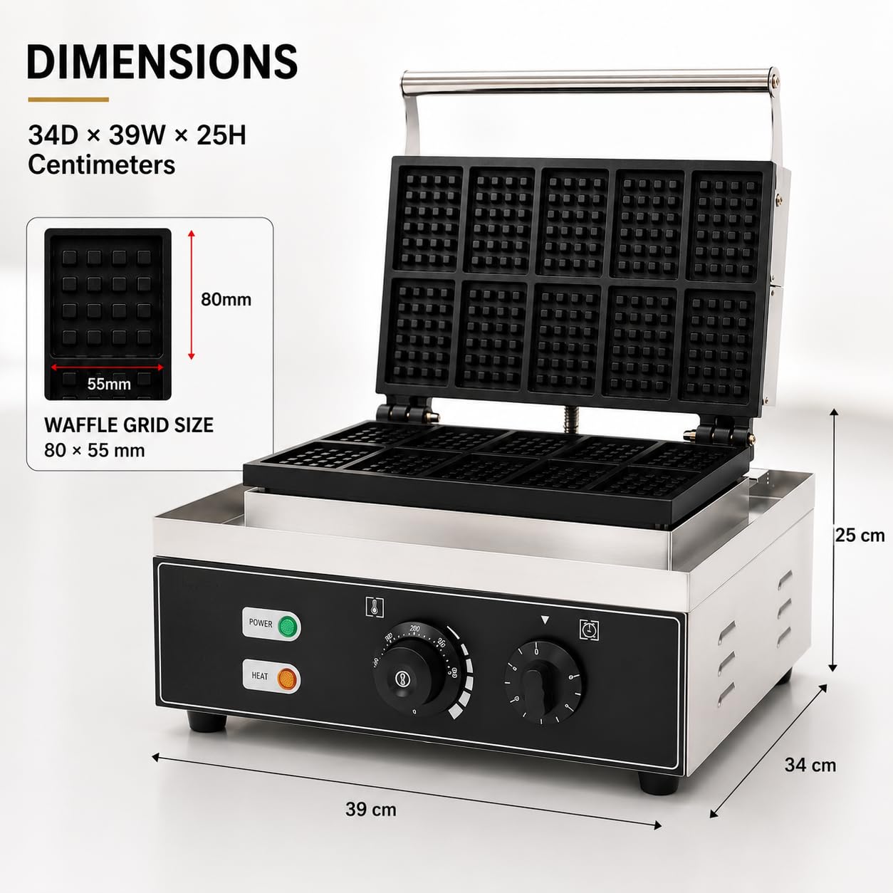 Gurubhai Equipments Commercial Waffle Maker Machine, Electric Belgian Waffle Baker, Professional Waffle Machine for Cafe Bakery Restaurant Food Stall