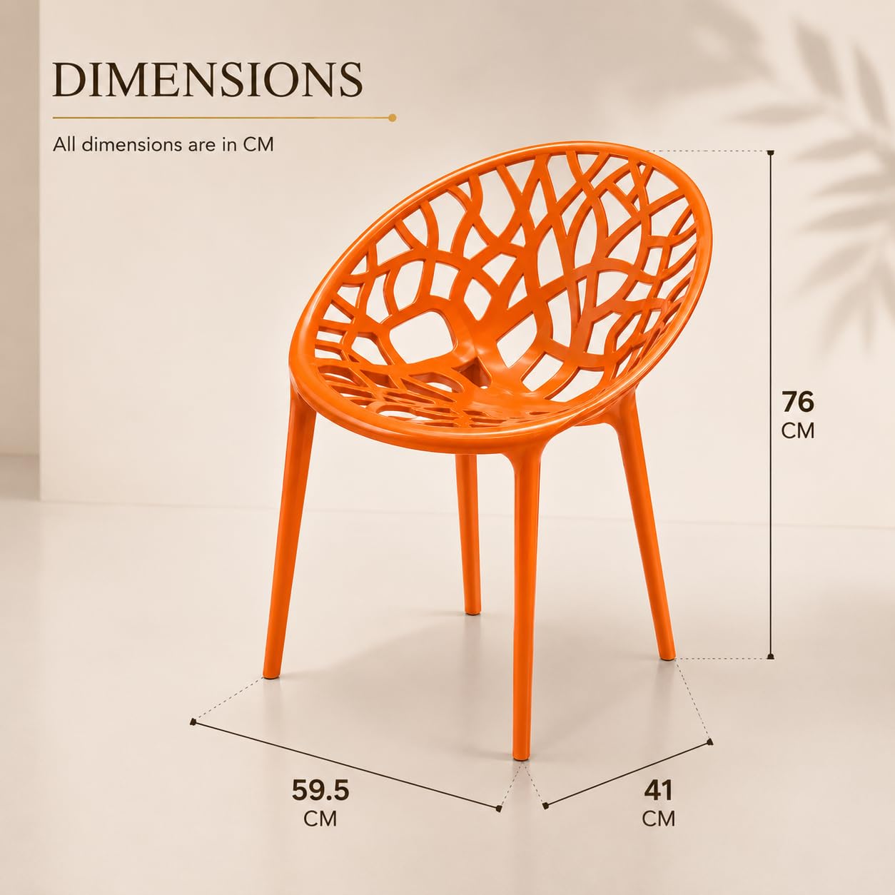 GURUBHAI EQUIPMENTS Plastic Dining Chair Cafe Restaurant Chair Commercial Seating for Home Indoor Outdoor Use Orange Pack of 4