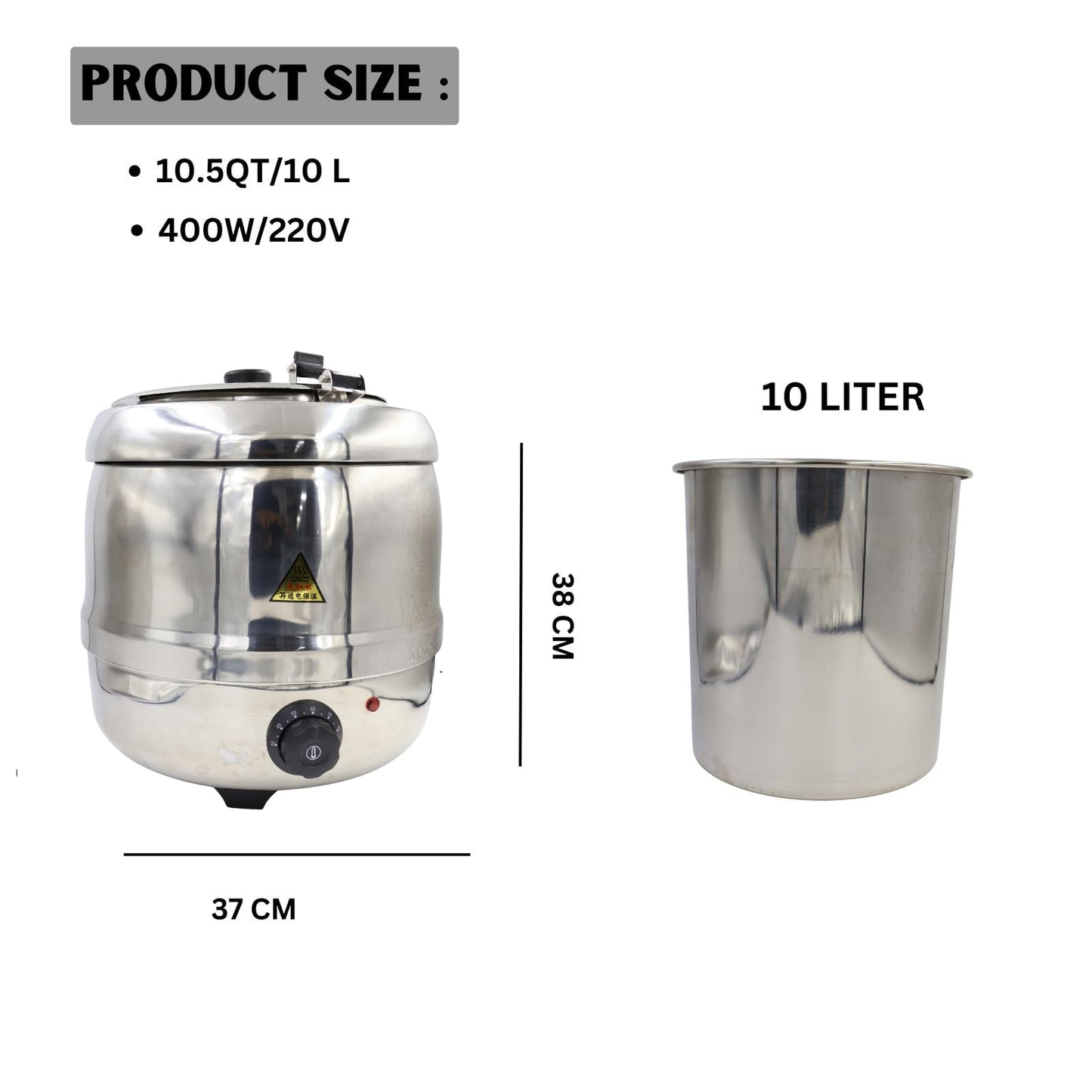 Gurubhai Equipments Electric Golden Soup Kettle Warmer, 10 Liter – Soup Warmer Tureen for Catering, Restaurants & Buffets, Ideal for Keeping Soups, Stews & Hot Foods Warm