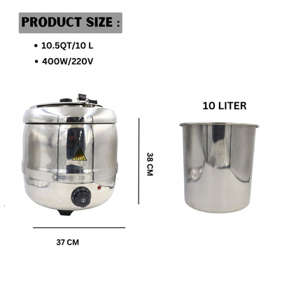 Gurubhai Equipments Electric Golden Soup Kettle Warmer, 10 Liter – Soup Warmer Tureen for Catering, Restaurants & Buffets, Ideal for Keeping Soups, Stews & Hot Foods Warm