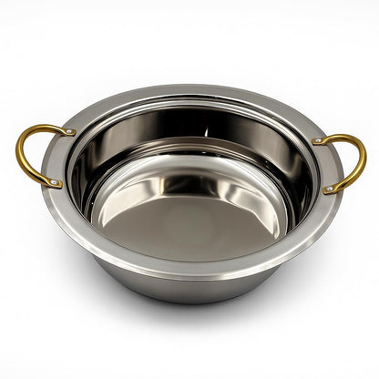 Gurubhai Equipments Premium Gold Finish Chafing Dish with Lid – Round Buffet Food Warmer with Fuel Burner | Elegant Hot Serving Chafer for Catering, Hotel, Restaurant & Party Use