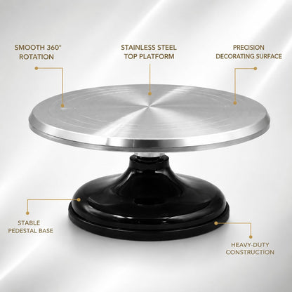 Gurubhai Equipments Stainless Steel Cake Turntable with Non-Slip Base | 360° Rotating Cake Decorating Stand for Icing, Frosting & Baking | Heavy Duty Cake Stand for Home & Professional Bakers