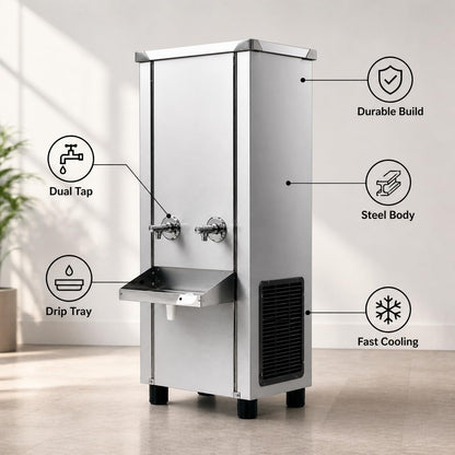 Gurubhai Equipments 60L Stainless Steel Water Cooler | Commercial Drinking Water Cooler Machine | Heavy Duty Electric Water Cooler for Office, School & Restaurant