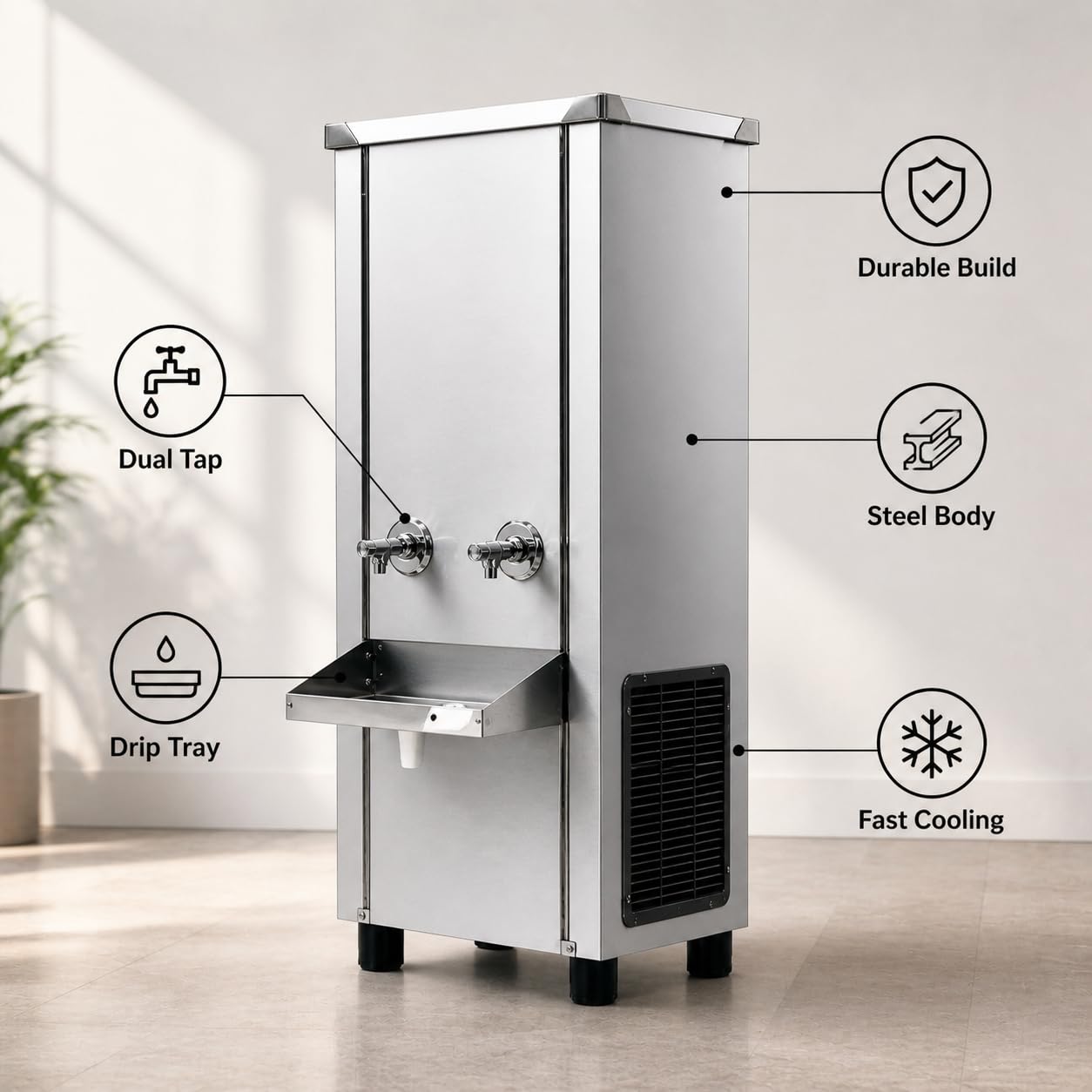 Gurubhai Equipments 60L Stainless Steel Water Cooler | Commercial Drinking Water Cooler Machine | Heavy Duty Electric Water Cooler for Office, School & Restaurant