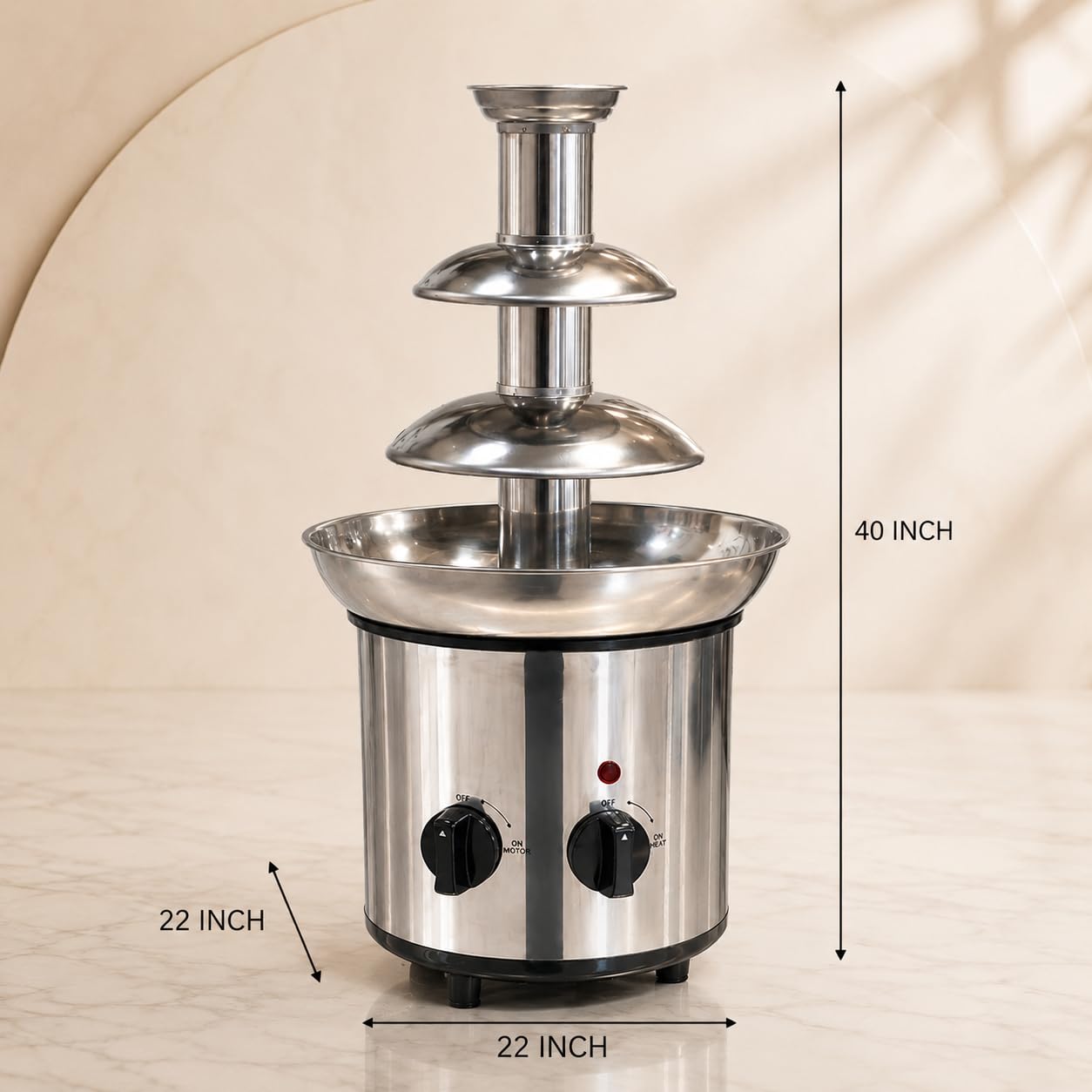Gurubhai Equipments Electric Chocolate Fountain Machine with Stainless Steel Tower | 3-Tier Chocolate Fountain | Motor & Heating Control for Parties, Hotels, Catering & Events