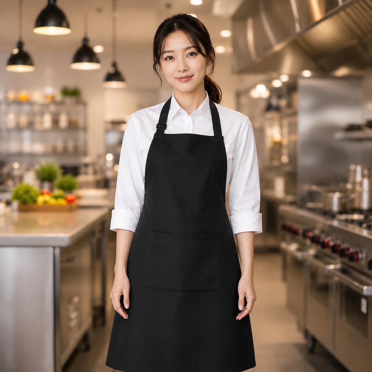 GURUBHAI EQUIPMENTS Chef Apron with Hat Set | Adjustable Kitchen Apron with Front Pocket for Men & Women | Professional Cooking Uniform for Restaurants, Cafés & Catering Use