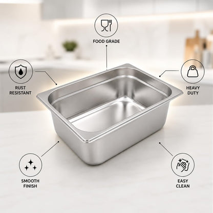 GURUBHAI EQUIPMENTS Gn Pan Food Container 1/2 100mm (4" Deep) Stainless Steel Gastronorm Pan with Lid-(Set of 1) – Easy-to-Clean Food Storage Solution for Commercial Kitchens, Catering use