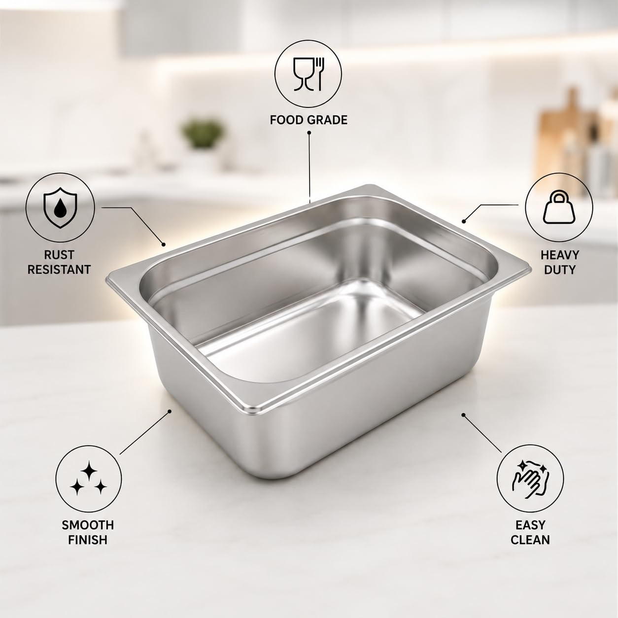 GURUBHAI EQUIPMENTS Gn Pan Food Container 1/2 100 mm (4" Deep) Stainless Steel Gastronorm Pan – Easy-to-Clean Food Storage Solution for Commercial Kitchens, Catering use