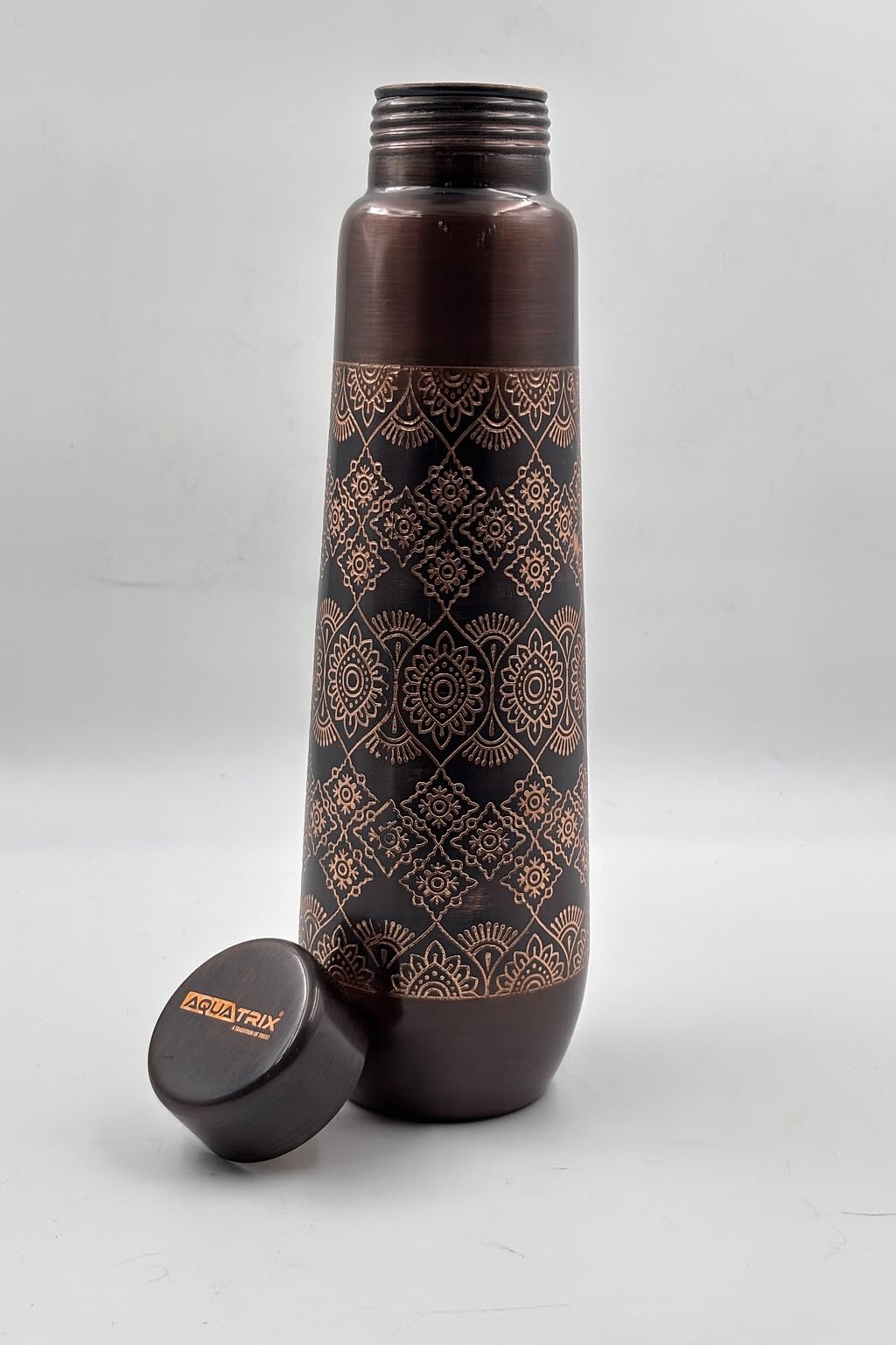 GURUBHAI EQUIPMENTS Copper Water Bottle – 1L Pure Copper with Floral Design for Ayurvedic Benefits, Health, Yoga & Daily Hydration