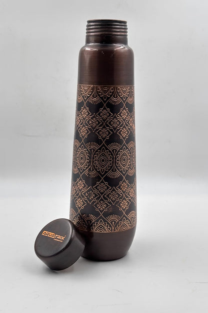 GURUBHAI EQUIPMENTS Copper Water Bottle – 1L Pure Copper with Floral Design for Ayurvedic Benefits, Health, Yoga & Daily Hydration