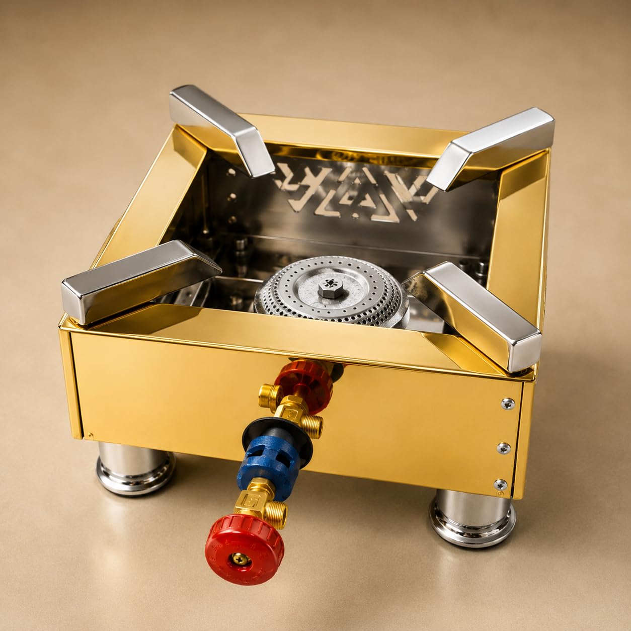 Gurubhai Equipments Square Catering Burner LPG Gas Stove Commercial Stove Heavy Duty Gold Stainless Steel Portable Cooking Burner