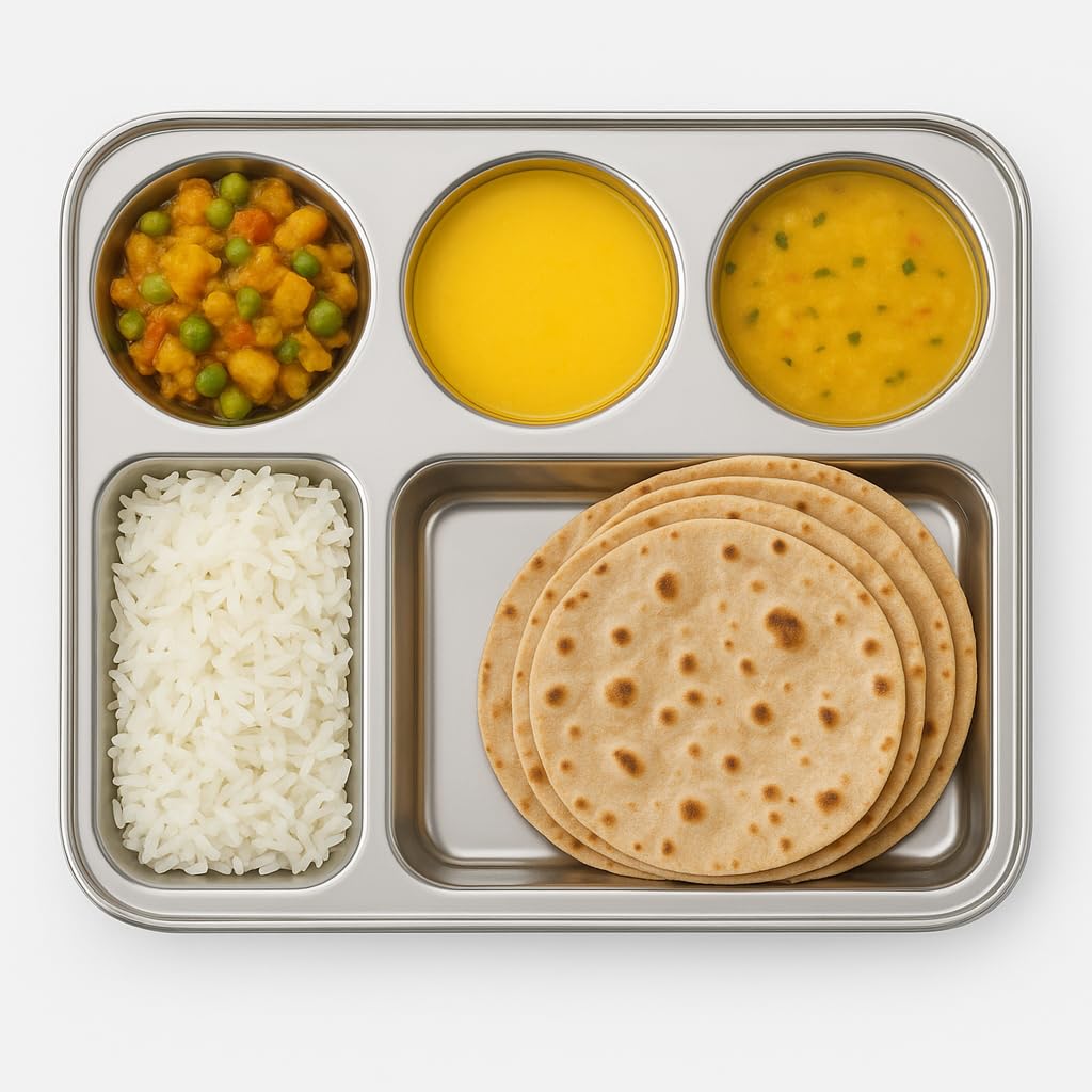 GURUBHAI EQUIPMENTS Stainless Steel Compartment Thali Plates with Sections | Durable Partition Plates for Mess, Canteen, Hostel & Home Dining