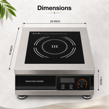 Gurubhai Equipment Flat Commercial Induction Cooktop 5000W | Stainless Steel Flat Induction Stove with Temperature Control | Heavy Duty Commercial Induction for Restaurant, Hotel & Catering Kitchen
