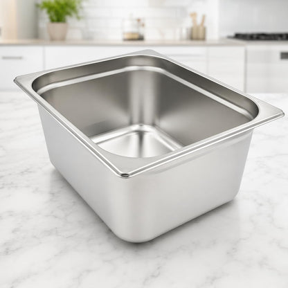 GURUBHAI EQUIPMENTS Gn Pan Food Container 1/2 100mm (4" Deep) Stainless Steel Gastronorm Pan with Lid-(Set of 1) – Easy-to-Clean Food Storage Solution for Commercial Kitchens, Catering use