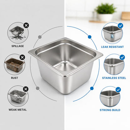 GURUBHAI EQUIPMENTS Gn Pan Food Container 1/2 100mm (4" Deep) Stainless Steel Gastronorm Pan with Lid-(Set of 1) – Easy-to-Clean Food Storage Solution for Commercial Kitchens, Catering use
