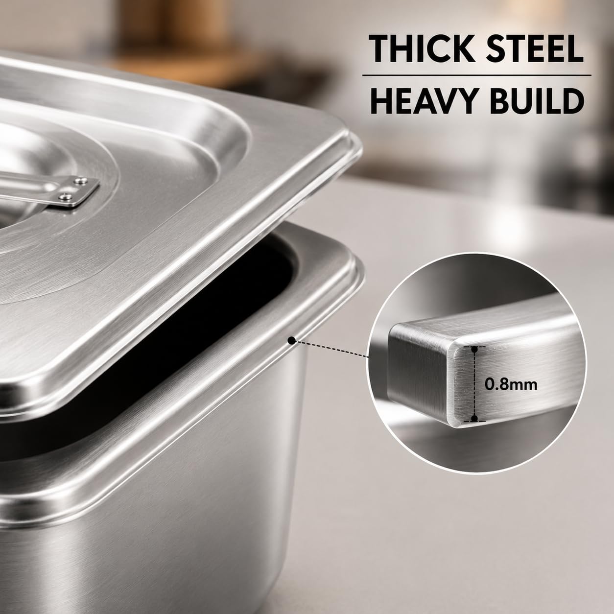GURUBHAI EQUIPMENTS Stainless Steel 1/6 GN Pan with Lid – 100mm (4" Deep) Gastronorm Food Container | Easy-to-Clean Storage Solution for Commercial Kitchens, Restaurants & Catering (Set of 6)