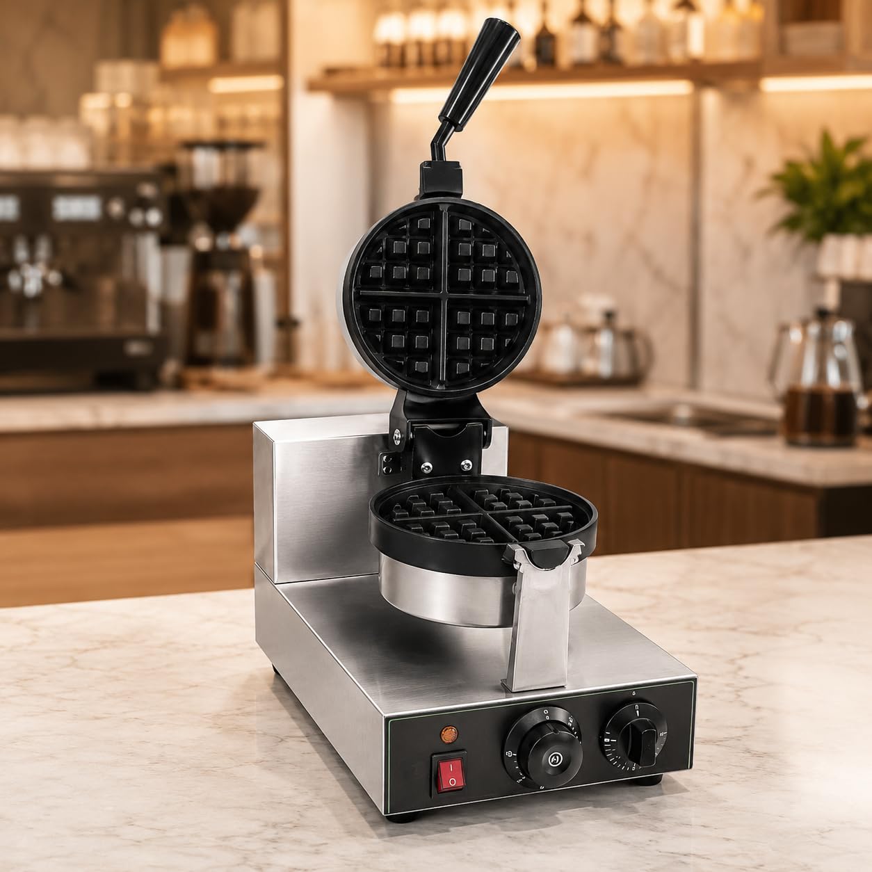 Gurubhai Equipments Round Rotating Waffle Machine, Commercial Electric Belgian Waffle Maker, Rotary Waffle Baker for Cafe Bakery Restaurant