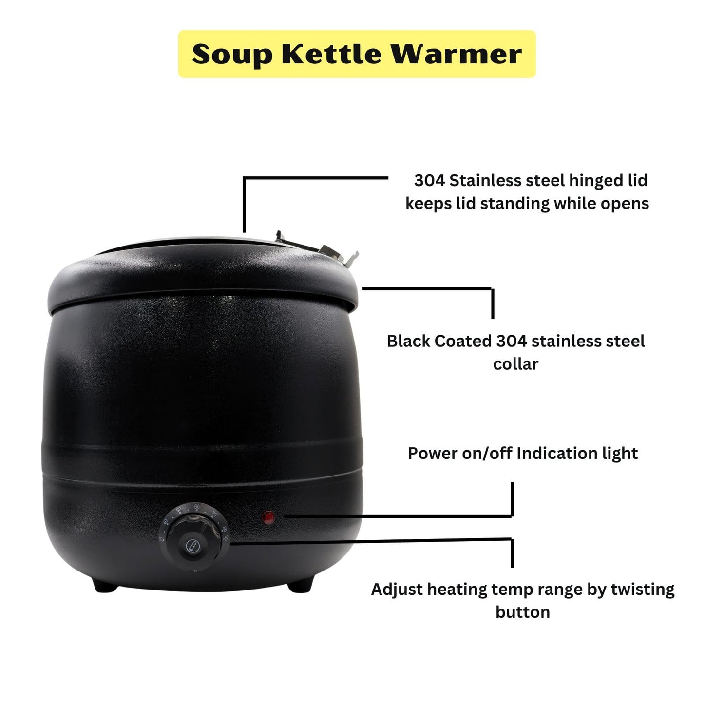 Gurubhai Equipments Electric Golden Soup Kettle Warmer, 10 Liter – Soup Warmer Tureen for Catering, Restaurants & Buffets, Ideal for Keeping Soups, Stews & Hot Foods Warm