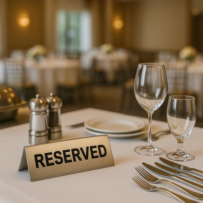 Gurubhai Equipments Reserved Table Sign – Set of 6 | Double-Sided "RESERVED" Sign for Restaurant Tables, Cafes, Banquets & Events – Durable & Easy to Read