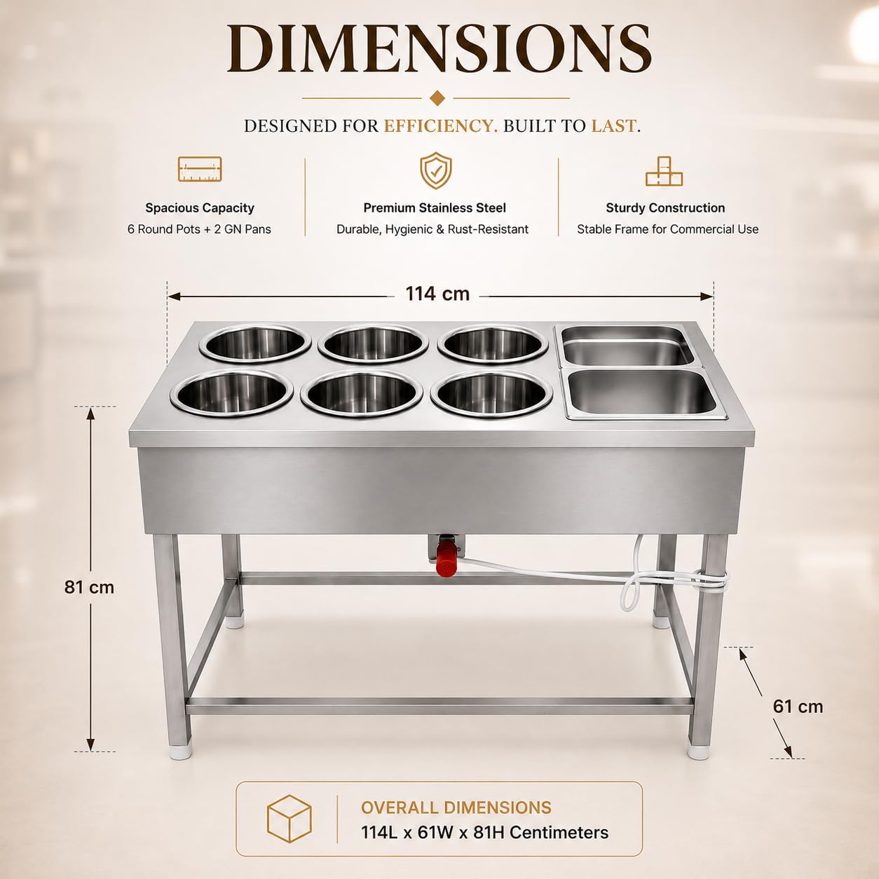 Gurubhai Equipments Electric Bain Marie Counter – Commercial Food Warmer GN Pans for Buffet, Restaurant, Hotel & Catering Service