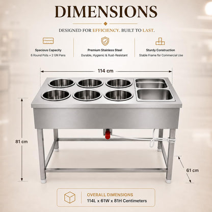 Gurubhai Equipments Electric Bain Marie Counter – Commercial Food Warmer GN Pans for Buffet, Restaurant, Hotel & Catering Service