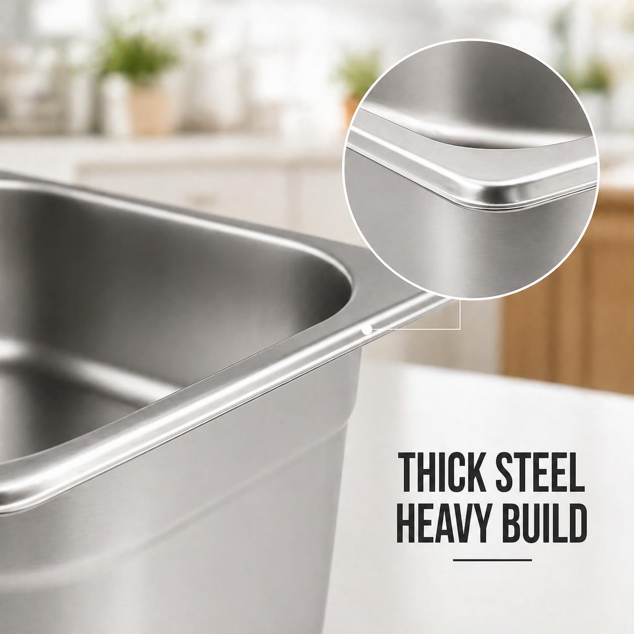 GURUBHAI EQUIPMENTS GN Pan Food Container 1/6 150mm (6" Deep) Stainless Steel Gastronorm Pan, Easy-to-Clean Food Storage Solution for Commercial Kitchen & Catering Use