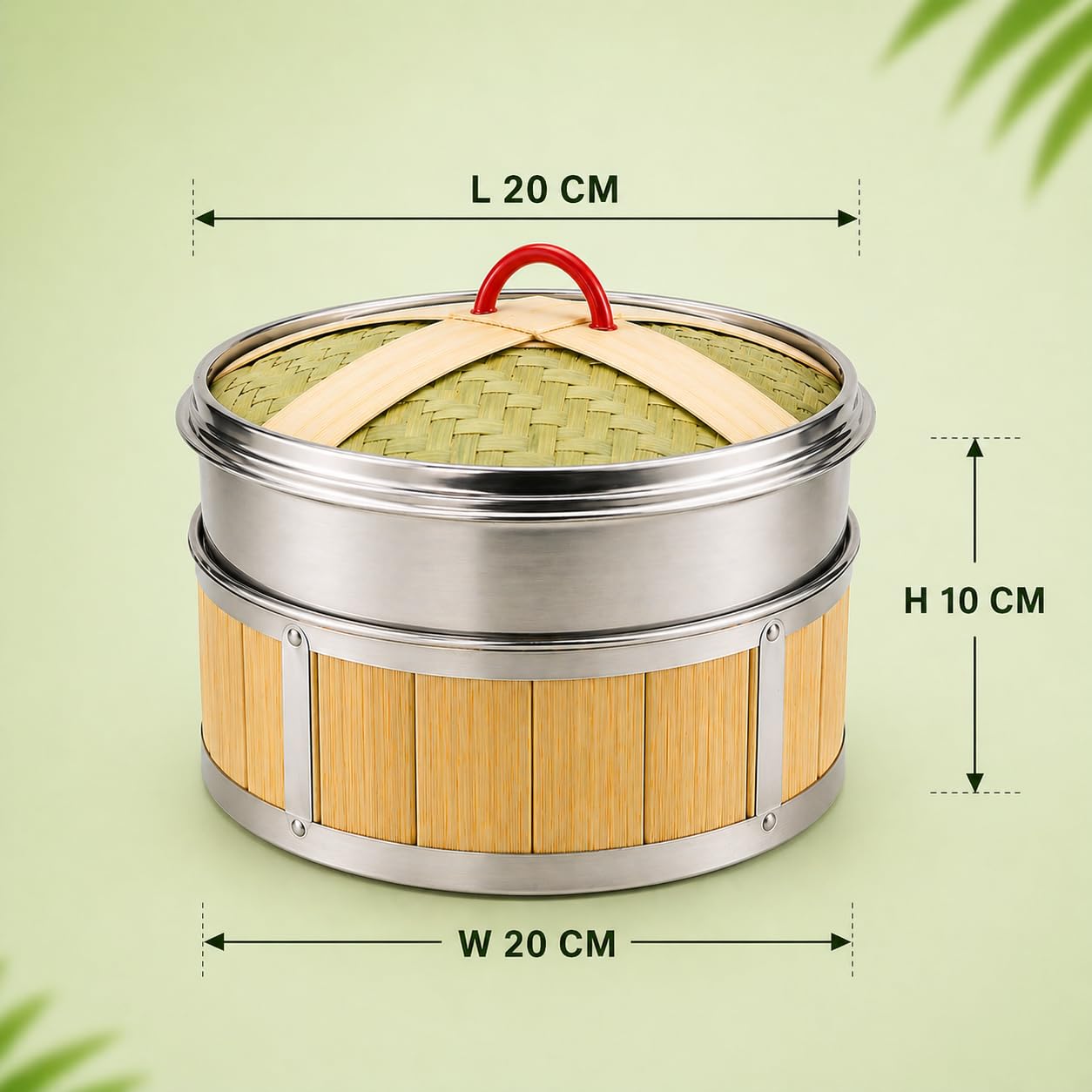 Gurubhai Equipments Bamboo Stainless Steel 20 Cm Steamer Basket with Lid – 1 Tier Round | Traditional Wooden Steamer for Momos, Dim Sum, Dumplings & Vegetables | Eco-Friendly Food Steamer for Healthy Cooking
