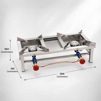 Gurubhai Equipments Double Catering Burner Commercial LPG Gas Stove Heavy Duty Cooking Range for Hotel Restaurant Catering Kitchen