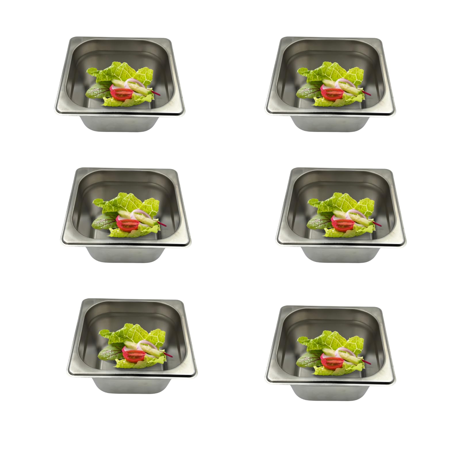 GURUBHAI EQUIPMENTS GN Pan 1/6 Size – 100mm (4" Deep) Stainless Steel Gastronorm Pans – Set of 6 | Commercial-Grade Food Containers for Kitchen, Buffet & Catering Use